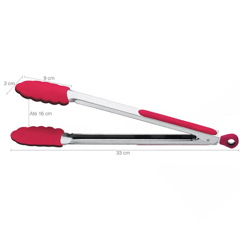 Pegador De Silicone Brinox Pinça para Churrasco Inox Pegador Vermelho