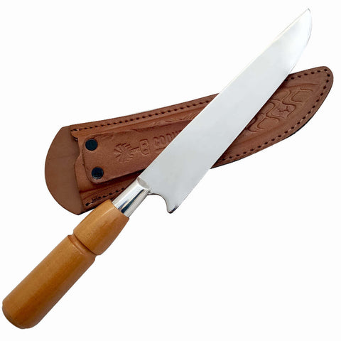 Faca para Churrasco Coqueiro Deitado Aço Inox 420 com Bainha de Couro