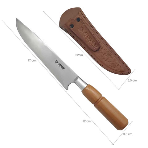 Faca para Churrasco Coqueiro Deitado Aço Inox 420 com Bainha de Couro