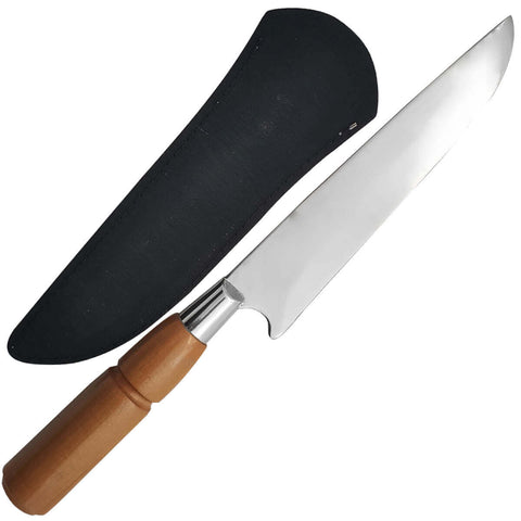 Faca para Churrasco Coqueiro Deitado Aço Inox 420 com Bainha de Couro