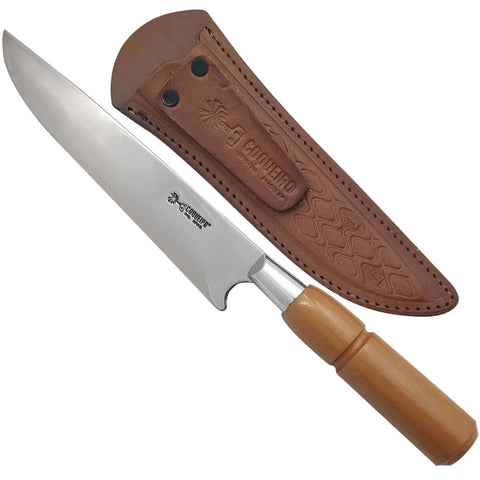 Faca para Churrasco Coqueiro Deitado Aço Inox 420 com Bainha de Couro