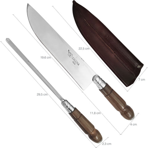 Conjunto Churrasco Faca Artesanal 8' Chaira Estriada Cutelaria Facas Gaúcha Cabo Madeira