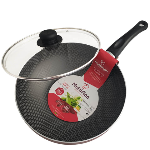 Frigideira Grande Com Tampa Antiaderente Multiflon Wok 28 Gourmet Vermelha