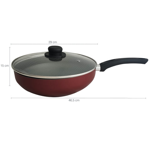 Frigideira Grande Com Tampa Antiaderente Multiflon Wok 28 Gourmet Vermelha