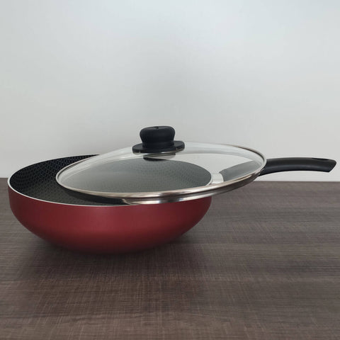 Frigideira Grande Com Tampa Antiaderente Multiflon Wok 28 Gourmet Vermelha