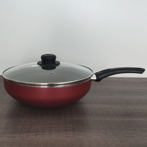 Frigideira Grande Com Tampa Antiaderente Multiflon Wok 28 Gourmet Vermelha