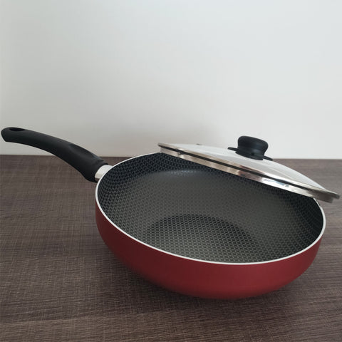 Frigideira Grande Com Tampa Antiaderente Multiflon Wok 28 Gourmet Vermelha