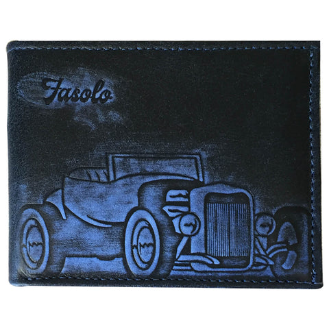 Carteira Grande Masculina Vintage Carro Fasolo Em Couro Moderna Marinho