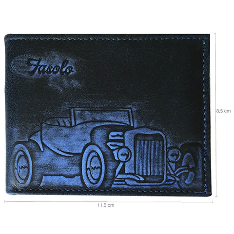 Carteira Grande Masculina Vintage Carro Fasolo Em Couro Moderna Marinho