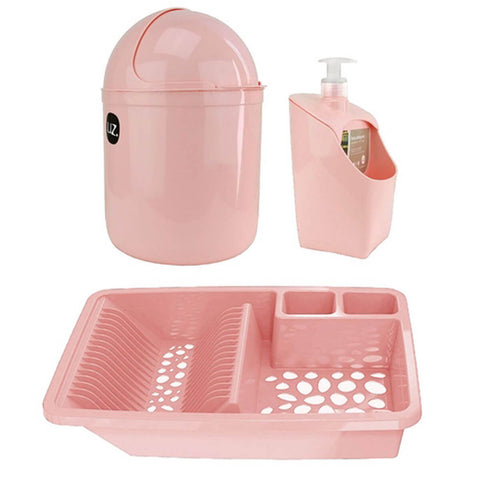 Kit Cozinha Escorredor Louça Porta Detergente Lixeira Pia 4L UZ Rosa Quartzo