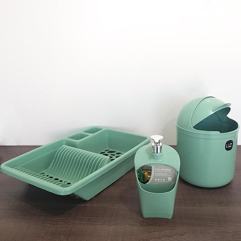 Kit Cozinha Escorredor Louça Porta Detergente Lixeira Pia 4L UZ