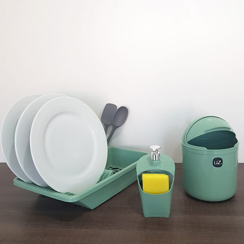 Kit Cozinha Escorredor Louça Porta Detergente Lixeira Pia 4L UZ