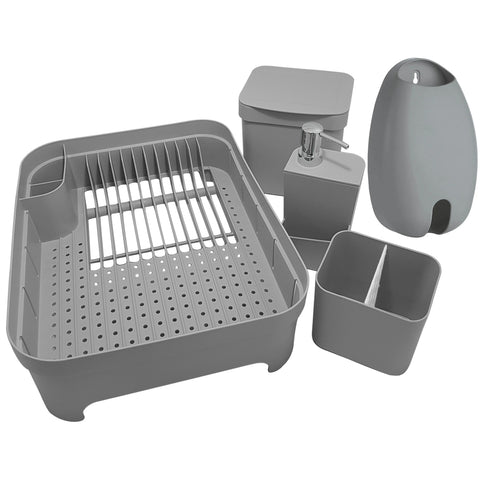 Kit Escorredor De Louça Talheres Lixeira Porta Detergente E Porta Sacolas