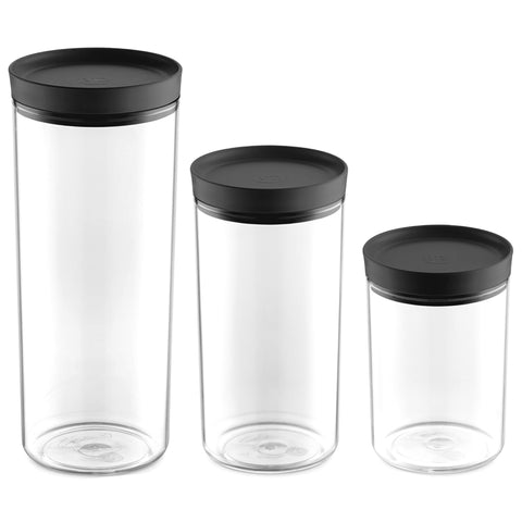 Conjunto de 3 Potes Herméticos de Plástico Com Tampa Uz 2L 1,9L 1,4L Preto