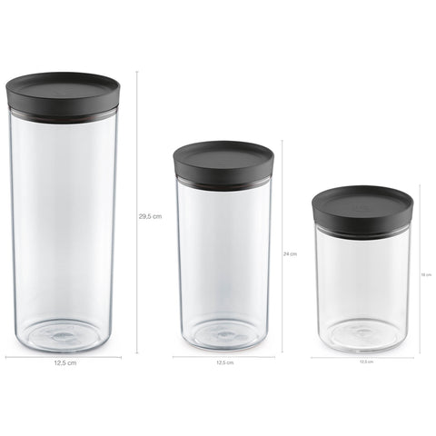 Conjunto de 3 Potes Herméticos de Plástico Com Tampa Uz 2L 1,9L 1,4L Preto