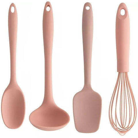 Kit 4 Talheres Utensílios Em Silicone Colher Concha Espátula Batedor