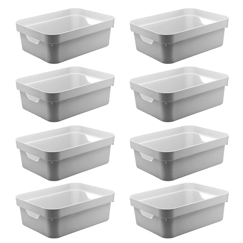 Conjunto 8 Caixas Organizadoras Cube Média 10,5L Plástico com Alças Laterais OU Branco
