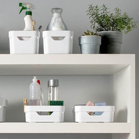 Conjunto 8 Caixas Organizadoras Cube Média 10,5L Plástico com Alças Laterais OU Branco