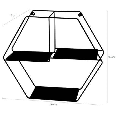 Nicho Prateleira Flutuante Estante Hexagonal Aramada Preta