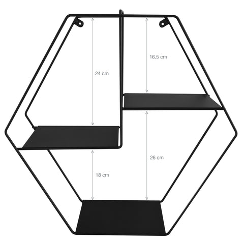 Nicho Prateleira Flutuante Estante Hexagonal Aramada Preta