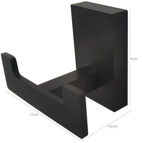 Gancho Porta Toalha Cabide Toalheiro Duplo Preto Fosco Jiwi