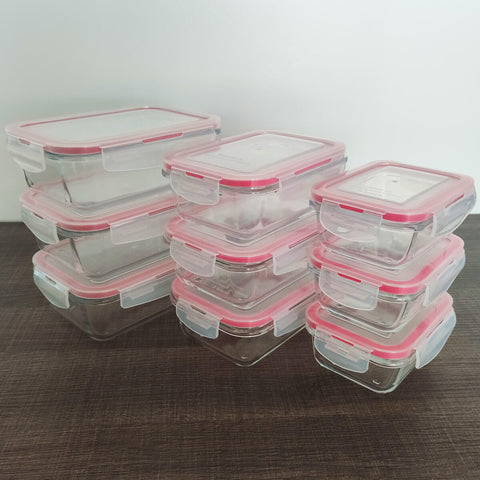 Conjunto 9 Potes de Vidro Hermético Marmita com Tampa Retangular Sanremo