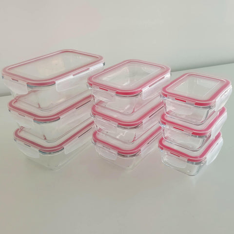 Conjunto 9 Potes de Vidro Hermético Marmita com Tampa Retangular Sanremo