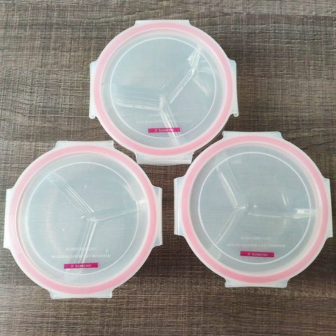 Kit 3 Potes Vidro Hermético Redondo com Divisórias Marmita com Tampa 800ml Sanremo