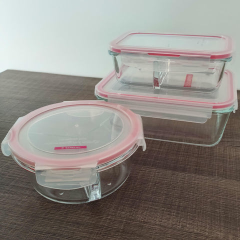 Kit 3 Potes de Vidro Hermético 1900ml 800ml com Divisórias Sanremo