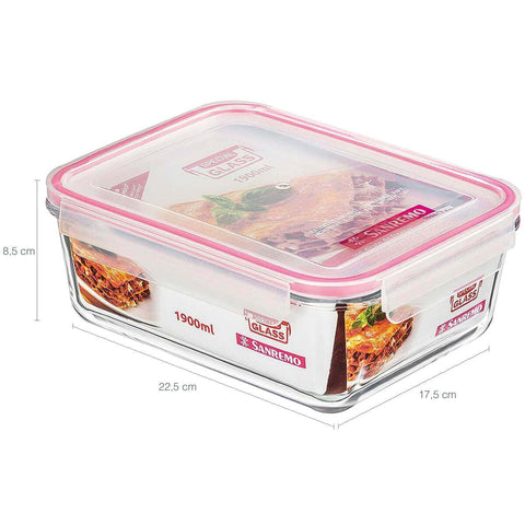 Kit 3 Potes de Vidro Hermético 1900ml 800ml com Divisórias Sanremo