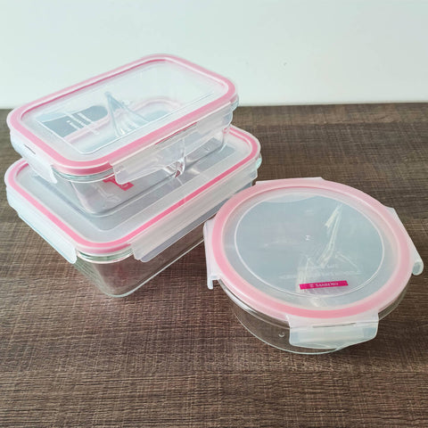 Kit 3 Potes de Vidro Hermético 1900ml 800ml com Divisórias Sanremo
