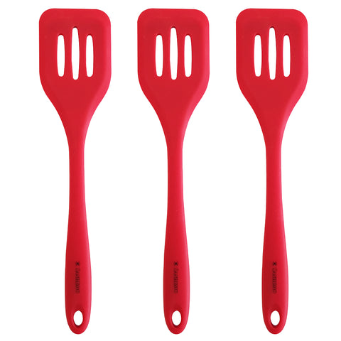 Kit 3 Espátulas de Silicone Retas Vazadas Utensílios Cozinha Vermelho