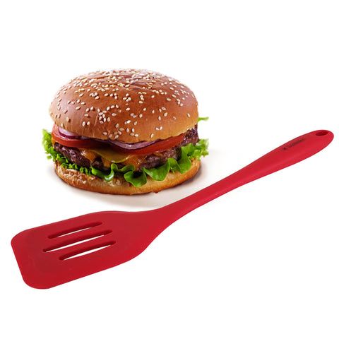 Kit 3 Espátulas de Silicone Retas Vazadas Utensílios Cozinha Vermelho