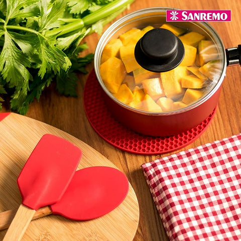 Conjunto com 6 Espátulas em Bambu e Silicone Utensílios Cozinha Vermelho