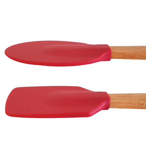 Conjunto com 6 Espátulas em Bambu e Silicone Utensílios Cozinha Vermelho