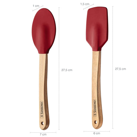 Conjunto com 6 Espátulas em Bambu e Silicone Utensílios Cozinha Vermelho