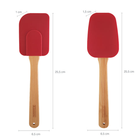Conjunto 4 Talheres De Silicone Cabo De Bambu Utensílios Cozinha Vermelho