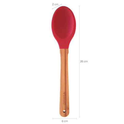 Colher Talher Silicone Bambu Utensílio Cozinha Vermelho