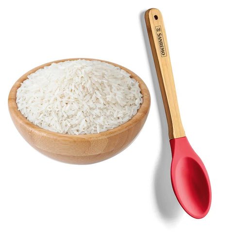 Colher Talher Silicone Bambu Utensílio Cozinha Vermelho