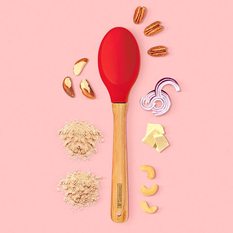 Colher Talher Silicone Bambu Utensílio Cozinha Vermelho