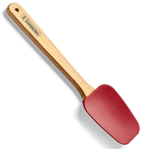 Espátula Colher de Silicone Cabo Bambu Utensílio Cozinha Vermelho