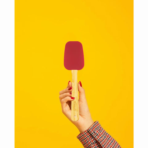 Espátula Colher de Silicone Cabo Bambu Utensílio Cozinha Vermelho