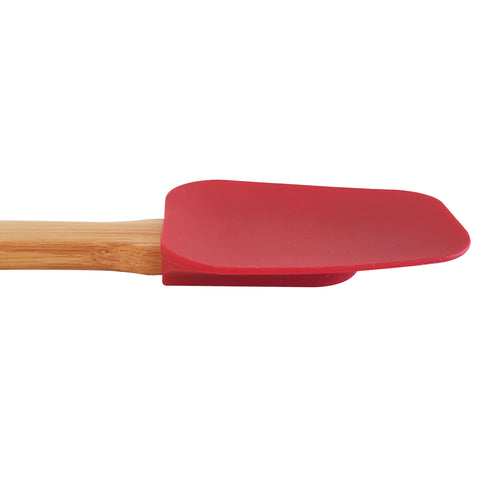 Espátula Colher de Silicone Cabo Bambu Utensílio Cozinha Vermelho