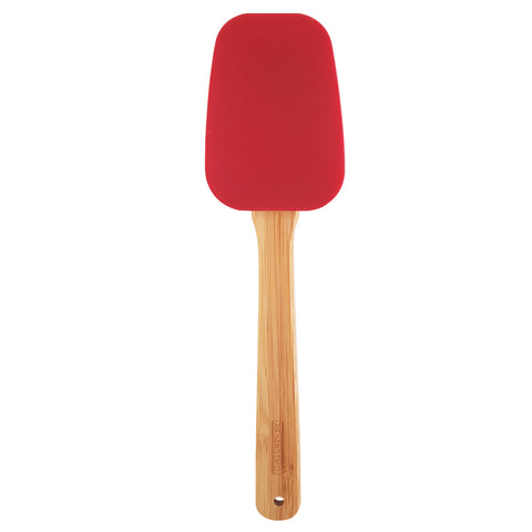 Espátula Colher de Silicone Cabo Bambu Utensílio Cozinha Vermelho
