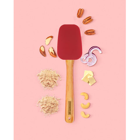 Espátula Colher de Silicone Cabo Bambu Utensílio Cozinha Vermelho