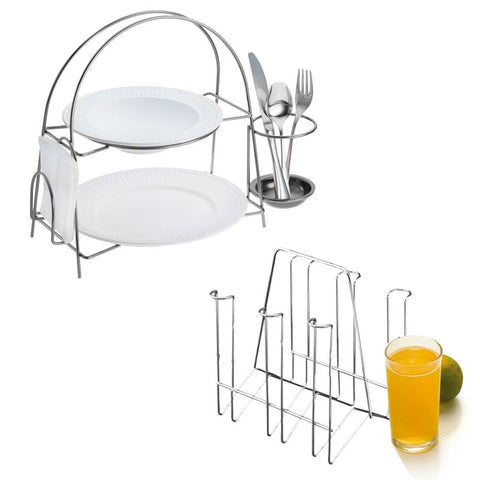 Kit Organizadores Cozinha Porta Copos e Porta Pratos Talheres e Guardanapos Cromados