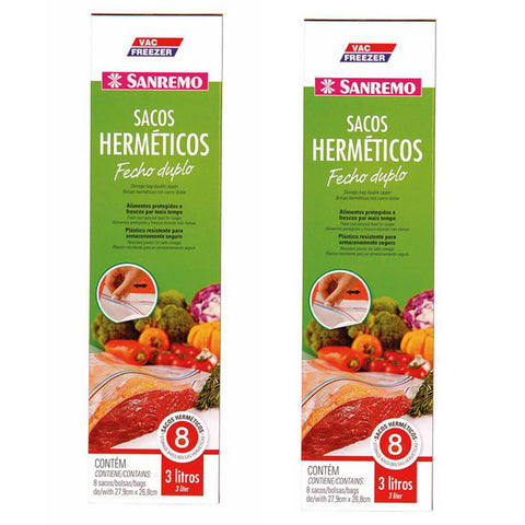 Kit 16 Sacos Herméticos Para Congelar Alimentos Fecho Duplo 3L Sanremo