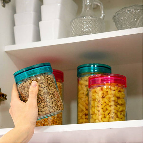 Kit 3 Potes Herméticos de Vidro Porta Mantimentos Cozinha 650ml Com Tampa Azul