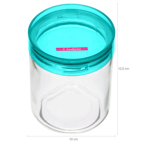 Kit 3 Potes Herméticos de Vidro Porta Mantimentos Cozinha 650ml Com Tampa Azul