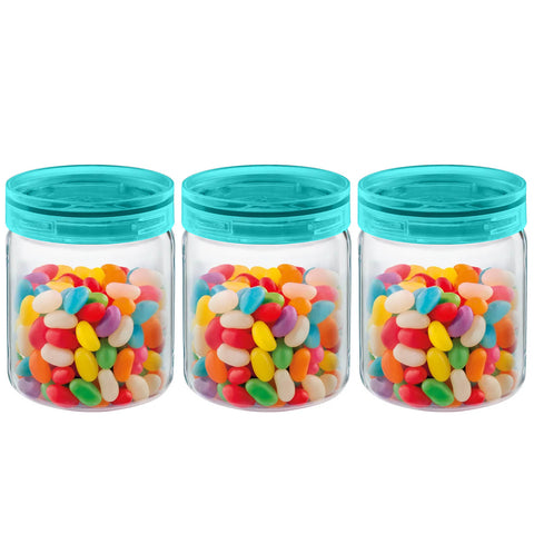 Kit 3 Potes Herméticos de Vidro Porta Mantimentos Cozinha 650ml Com Tampa Azul
